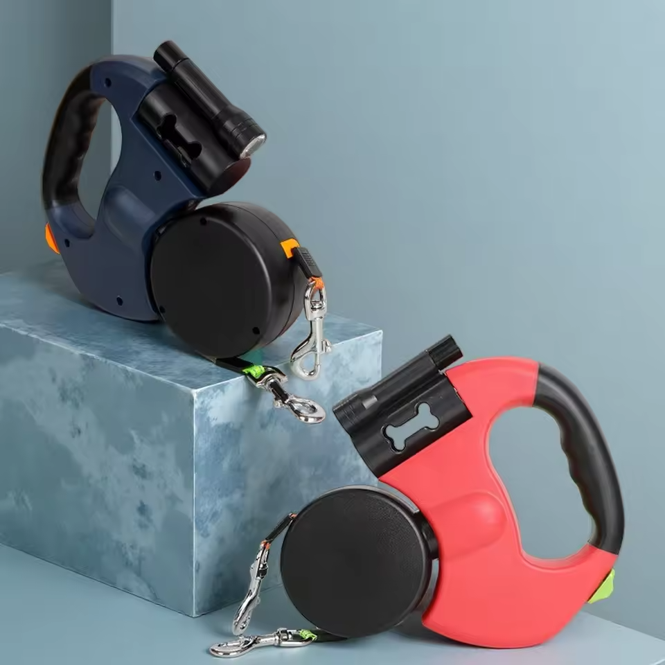 Dual Retractable Dog Leash with LED Light & No-Tangle